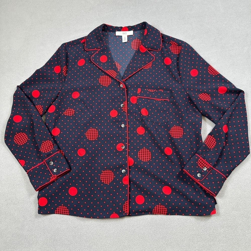 1901 Nordstrom Women S Petite Navy Red Polka Dot Pajama Style Button Down Shirt